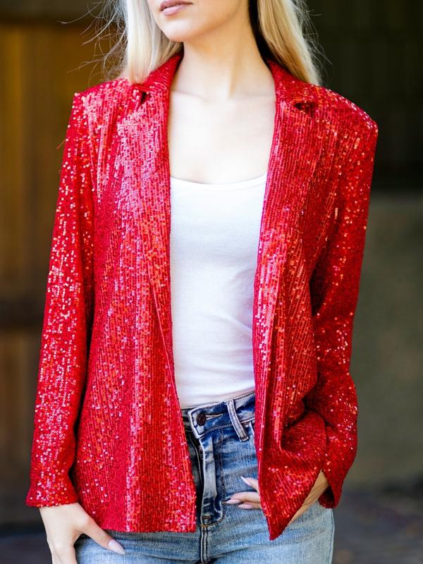 Sequins Blazer for Women - Must-Have for Holiday Christmas, New Year & Concert Wear, Eye-Catching Sequins, Long Sleeves, Perfect for Parties & Special Occasions