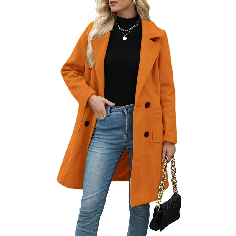 🔥Hot Sale!🔥Women's Winter Wool Blend Camel Mid-Long Coat Notch Double-Breasted Lapel Jacket Outwear
