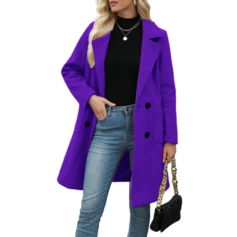 🔥Hot Sale!🔥Women's Winter Wool Blend Camel Mid-Long Coat Notch Double-Breasted Lapel Jacket Outwear