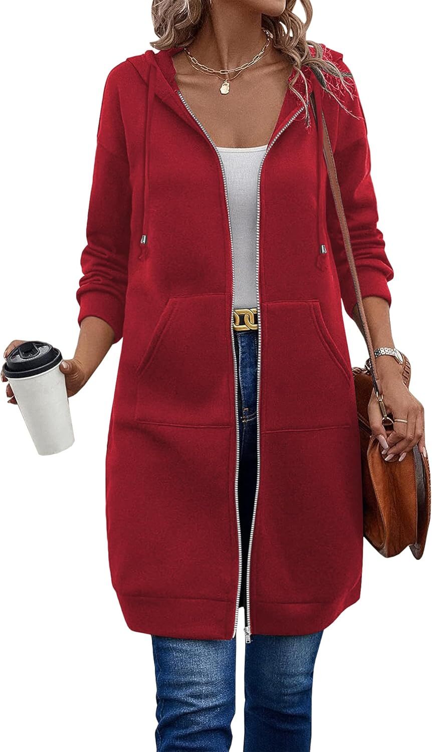 🔥Hot Sale🔥Women's Casual Zip Fleece Hoodie Tunic Sweatshirt Long Hooded Jacket