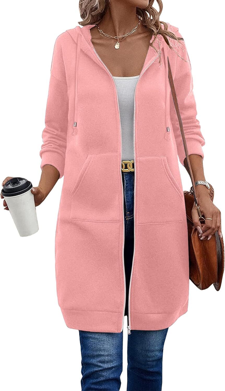 🔥Hot Sale🔥Women's Casual Zip Fleece Hoodie Tunic Sweatshirt Long Hooded Jacket