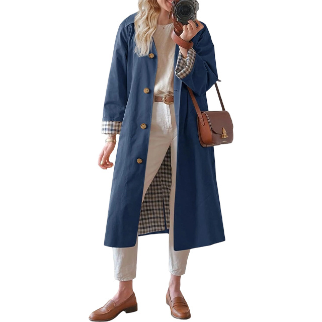 Women's Long Trench Coat Single Breasted Oversized Windproof Coat Fashion Outerwear