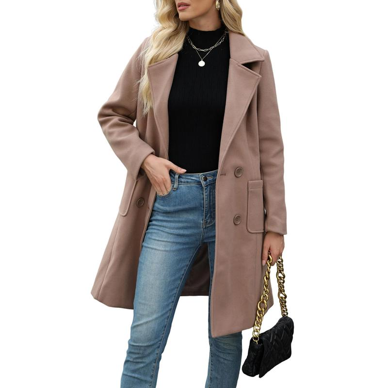 🔥Hot Sale!🔥Women's Winter Wool Blend Camel Mid-Long Coat Notch Double-Breasted Lapel Jacket Outwear