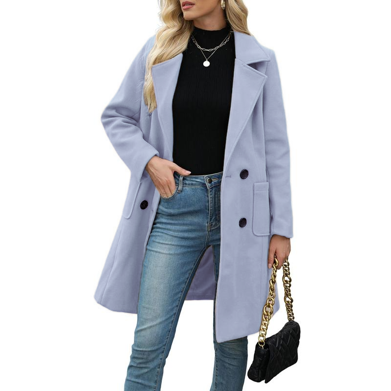 🔥Hot Sale!🔥Women's Winter Wool Blend Camel Mid-Long Coat Notch Double-Breasted Lapel Jacket Outwear