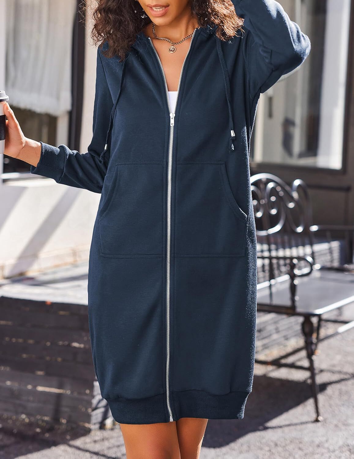 🔥Hot Sale🔥Women's Casual Zip Fleece Hoodie Tunic Sweatshirt Long Hooded Jacket