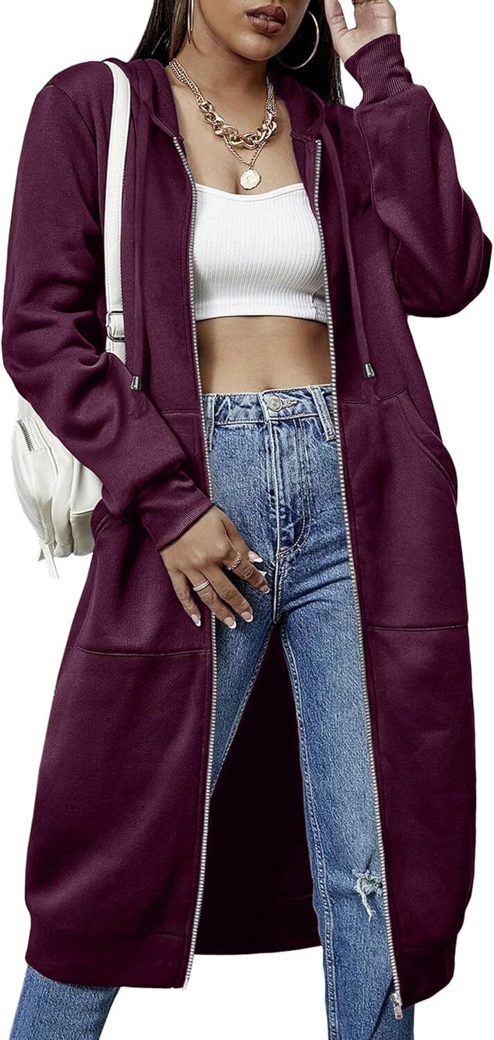 🔥Hot Sale🔥Women's Casual Zip Fleece Hoodie Tunic Sweatshirt Long Hooded Jacket