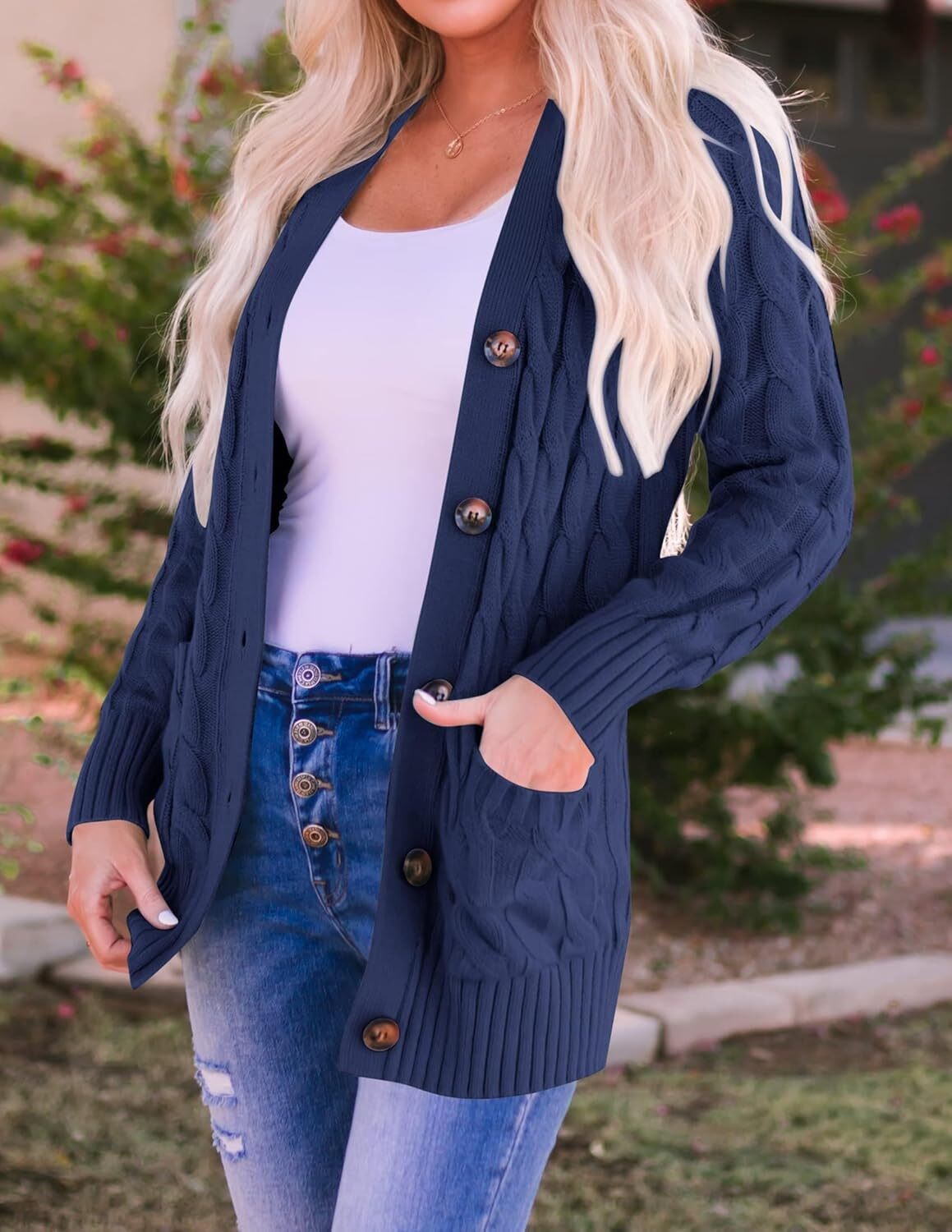 Women's Cardigan Sweaters 2025 Fall Button Down Open Front Cable Knit Casual Trendy Winter Clothing Outerwear