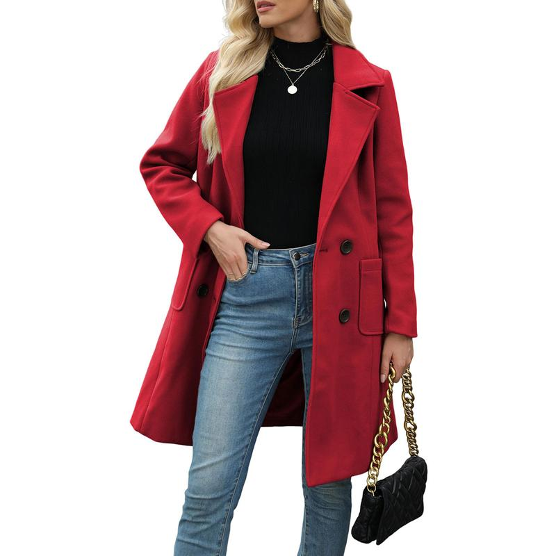 🔥Hot Sale!🔥Women's Winter Wool Blend Camel Mid-Long Coat Notch Double-Breasted Lapel Jacket Outwear