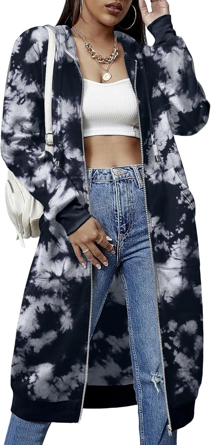 🔥Hot Sale🔥Women's Casual Zip Fleece Hoodie Tunic Sweatshirt Long Hooded Jacket