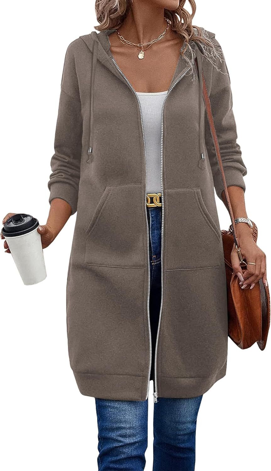 🔥Hot Sale🔥Women's Casual Zip Fleece Hoodie Tunic Sweatshirt Long Hooded Jacket