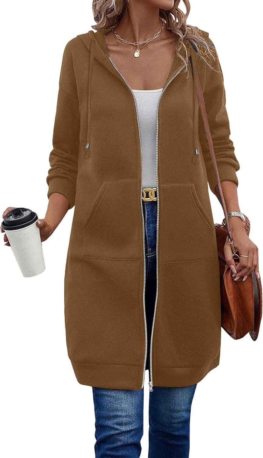 🔥Hot Sale🔥Women's Casual Zip Fleece Hoodie Tunic Sweatshirt Long Hooded Jacket