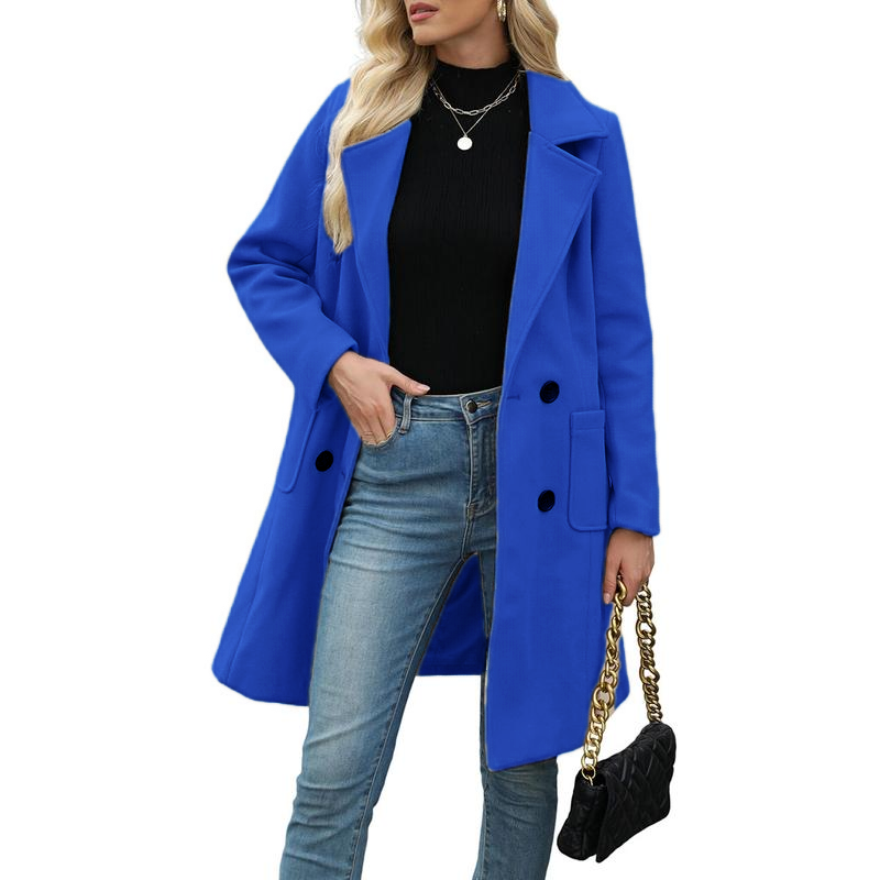 🔥Hot Sale!🔥Women's Winter Wool Blend Camel Mid-Long Coat Notch Double-Breasted Lapel Jacket Outwear