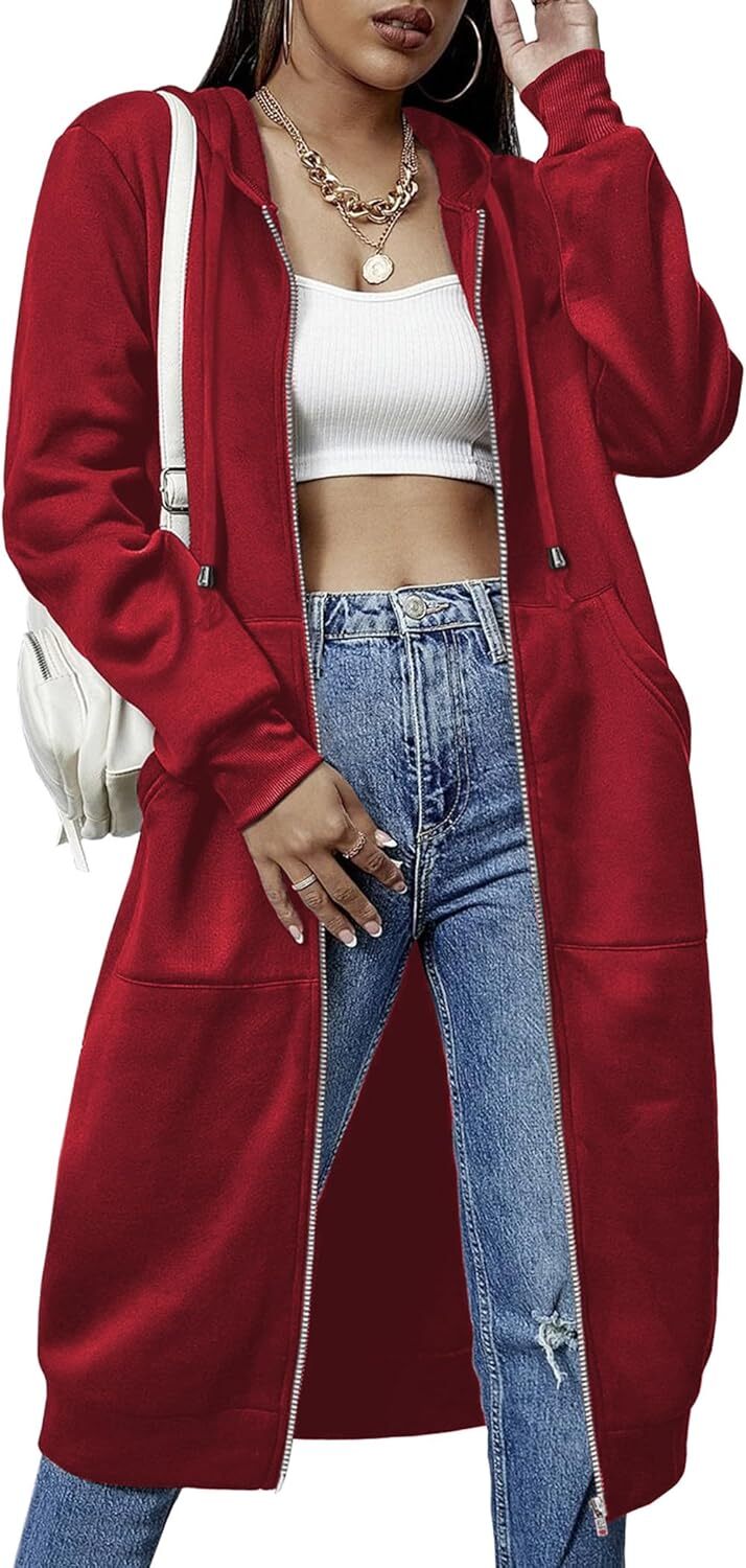 🔥Hot Sale🔥Women's Casual Zip Fleece Hoodie Tunic Sweatshirt Long Hooded Jacket