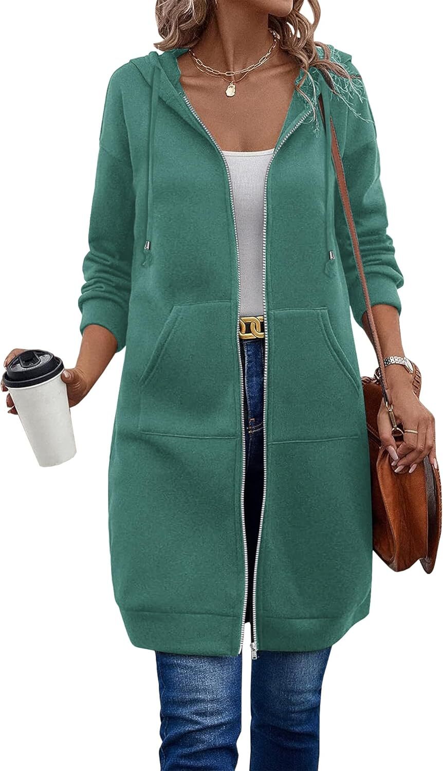 🔥Hot Sale🔥Women's Casual Zip Fleece Hoodie Tunic Sweatshirt Long Hooded Jacket