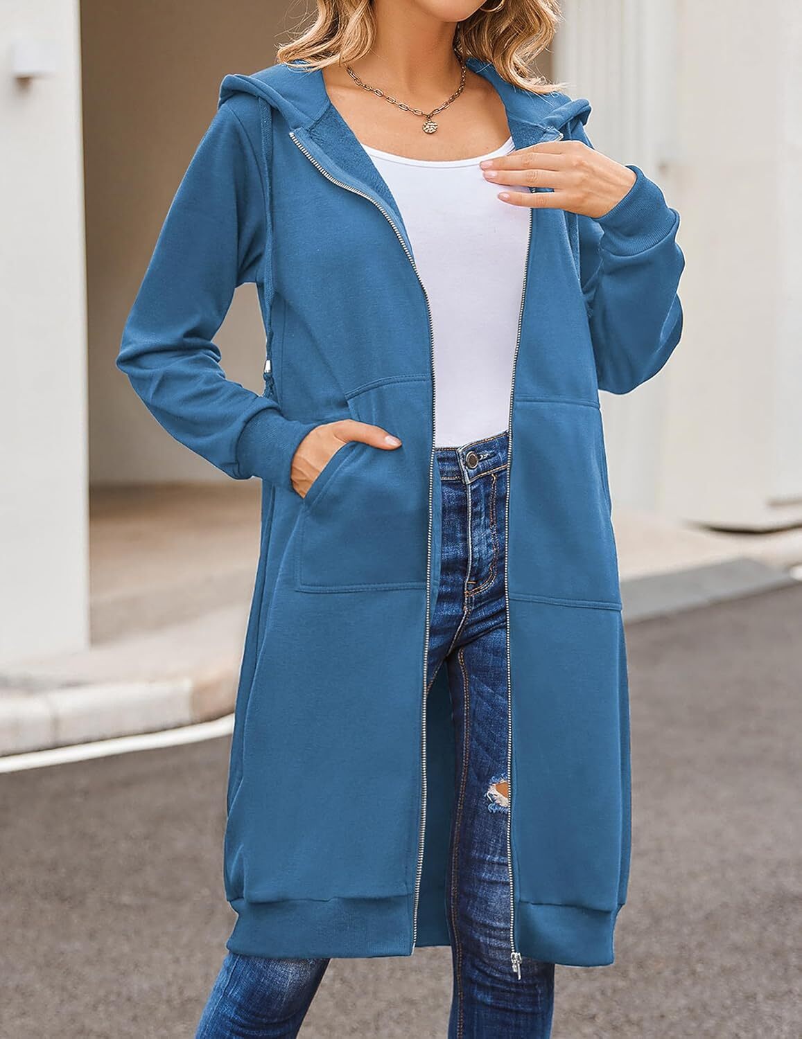 🔥Hot Sale🔥Women's Casual Zip Fleece Hoodie Tunic Sweatshirt Long Hooded Jacket