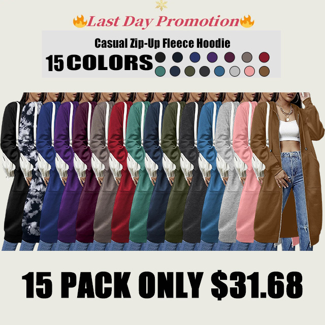 🔥Hot Sale🔥Women's Casual Zip Fleece Hoodie Tunic Sweatshirt Long Hooded Jacket