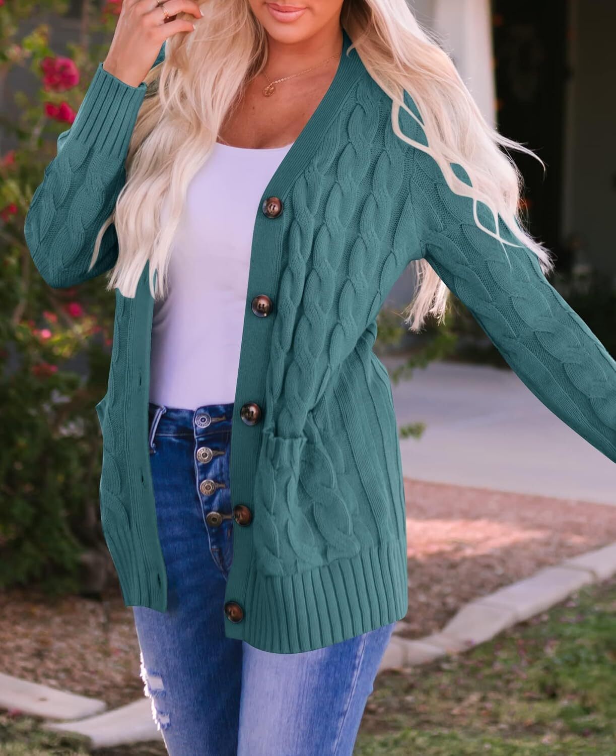 Women's Cardigan Sweaters 2025 Fall Button Down Open Front Cable Knit Casual Trendy Winter Clothing Outerwear