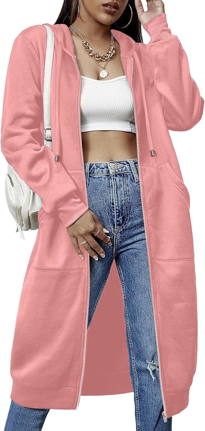 🔥Hot Sale🔥Women's Casual Zip Fleece Hoodie Tunic Sweatshirt Long Hooded Jacket