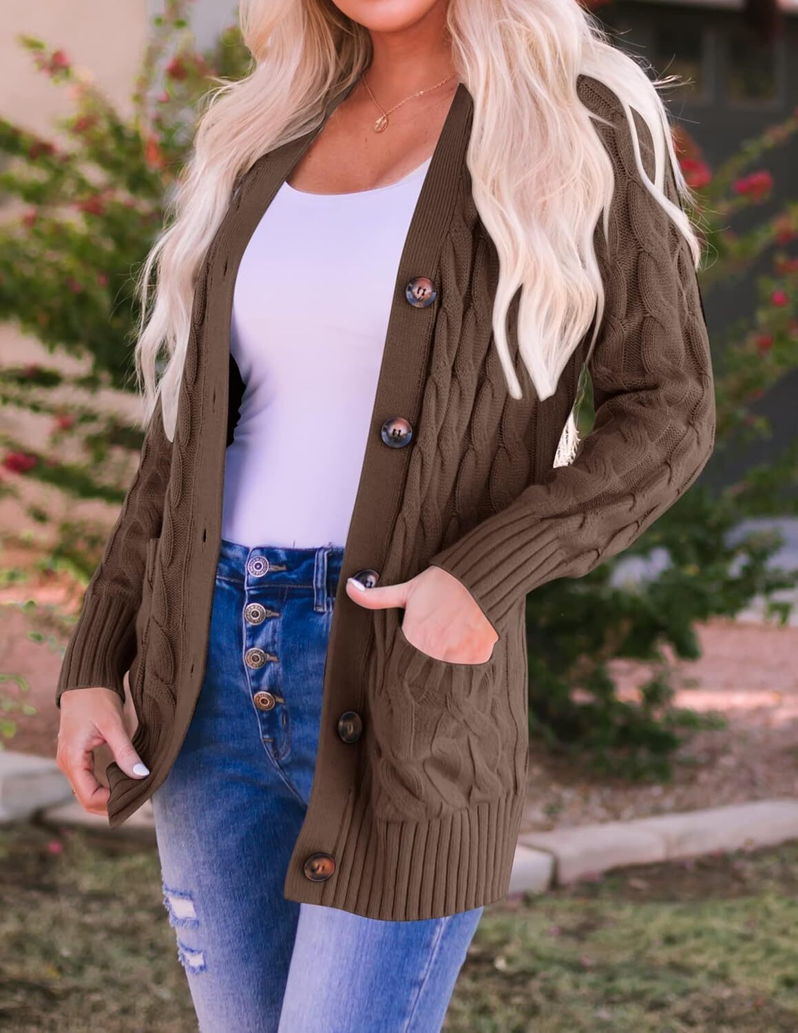 Women's Cardigan Sweaters 2025 Fall Button Down Open Front Cable Knit Casual Trendy Winter Clothing Outerwear