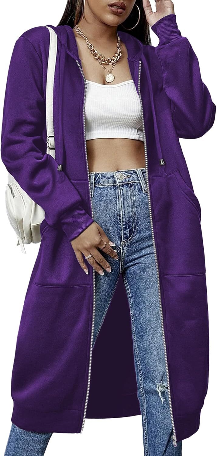 🔥Hot Sale🔥Women's Casual Zip Fleece Hoodie Tunic Sweatshirt Long Hooded Jacket