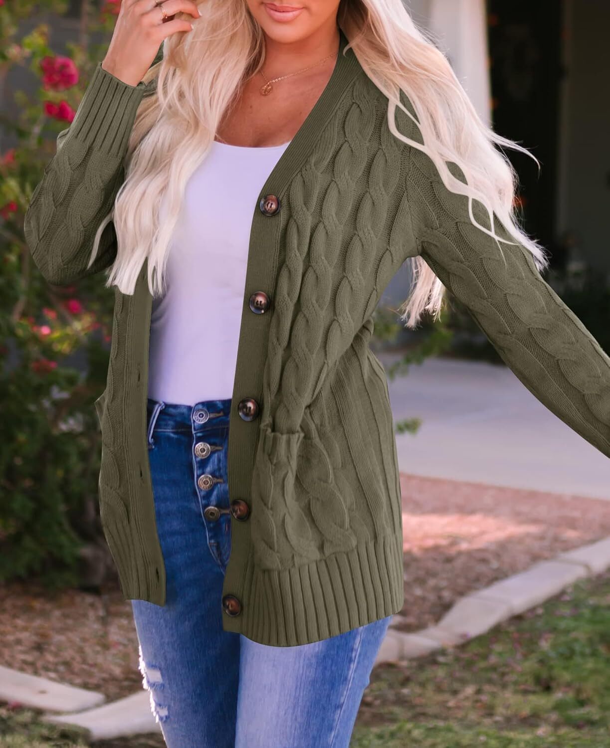 Women's Cardigan Sweaters 2025 Fall Button Down Open Front Cable Knit Casual Trendy Winter Clothing Outerwear