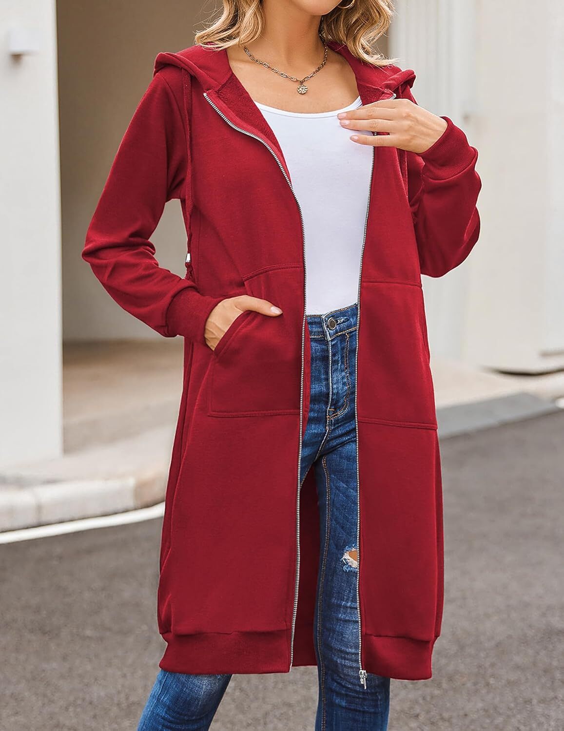 🔥Hot Sale🔥Women's Casual Zip Fleece Hoodie Tunic Sweatshirt Long Hooded Jacket