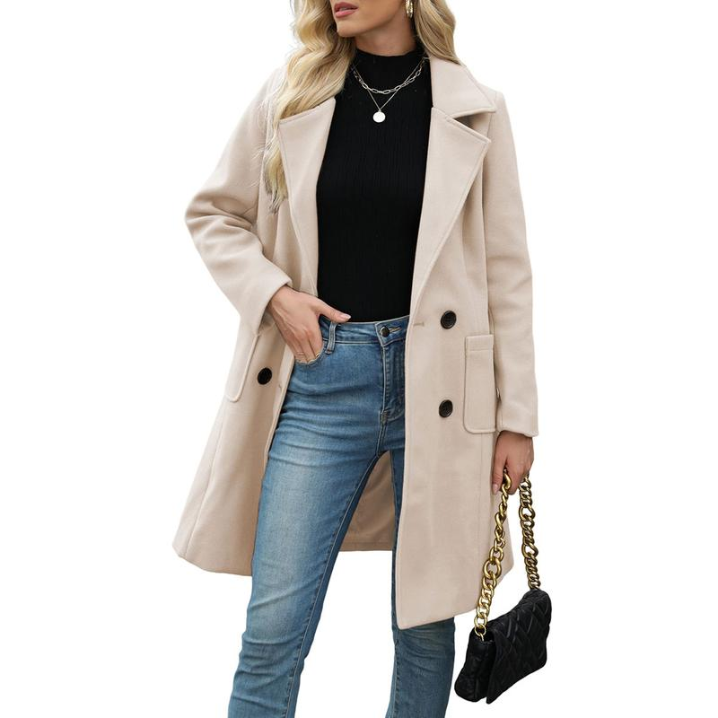 🔥Hot Sale!🔥Women's Winter Wool Blend Camel Mid-Long Coat Notch Double-Breasted Lapel Jacket Outwear