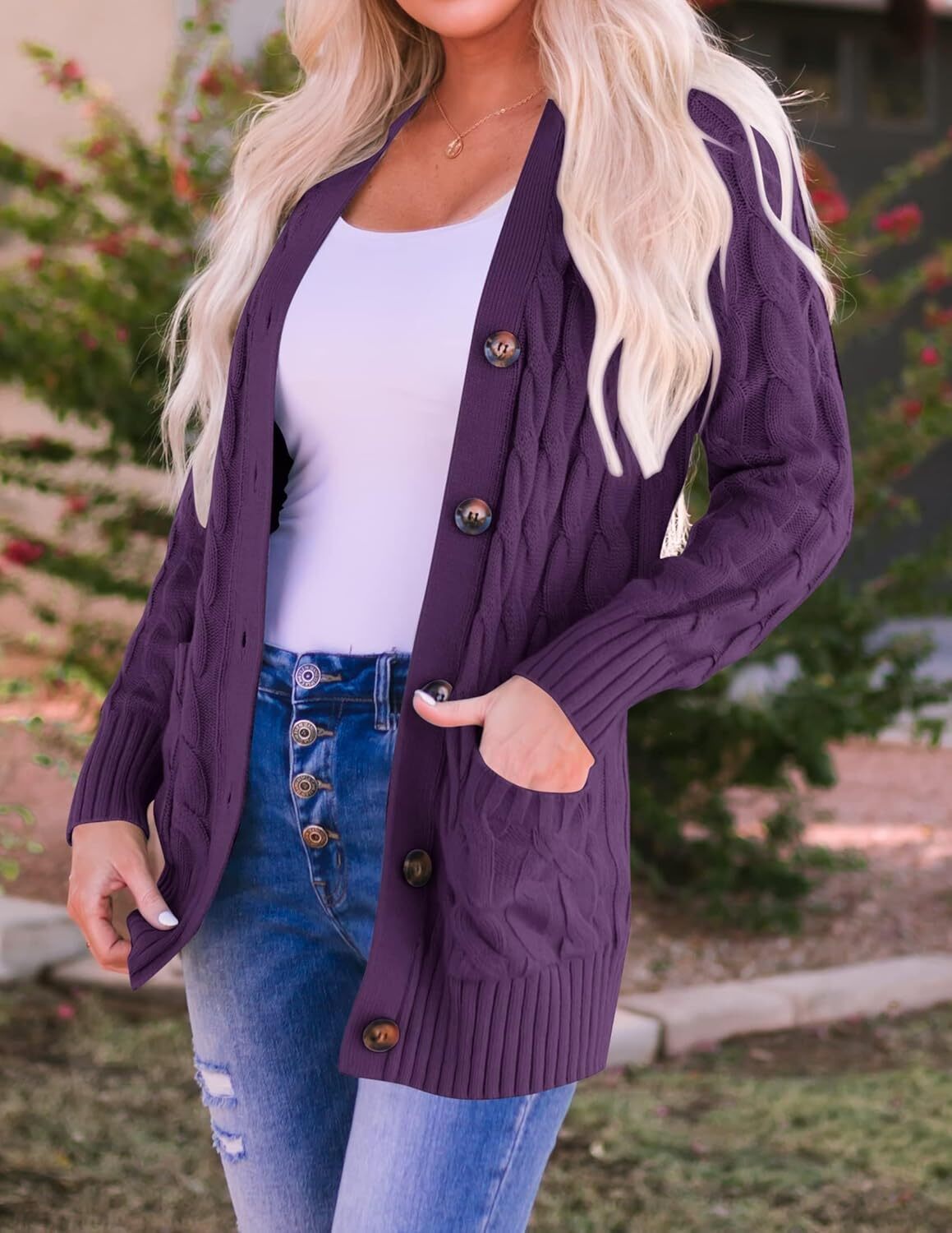 Women's Cardigan Sweaters 2025 Fall Button Down Open Front Cable Knit Casual Trendy Winter Clothing Outerwear