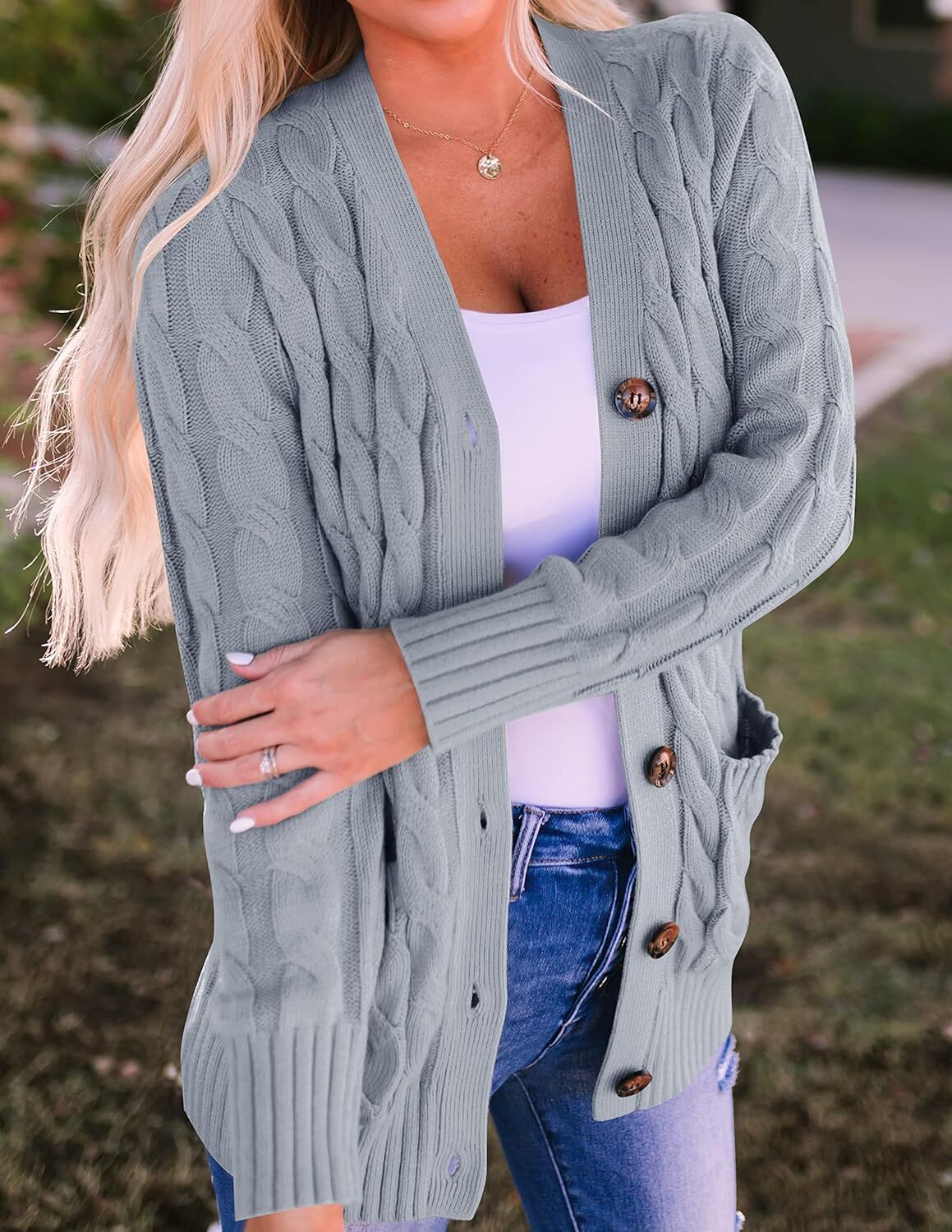 Women's Cardigan Sweaters 2025 Fall Button Down Open Front Cable Knit Casual Trendy Winter Clothing Outerwear