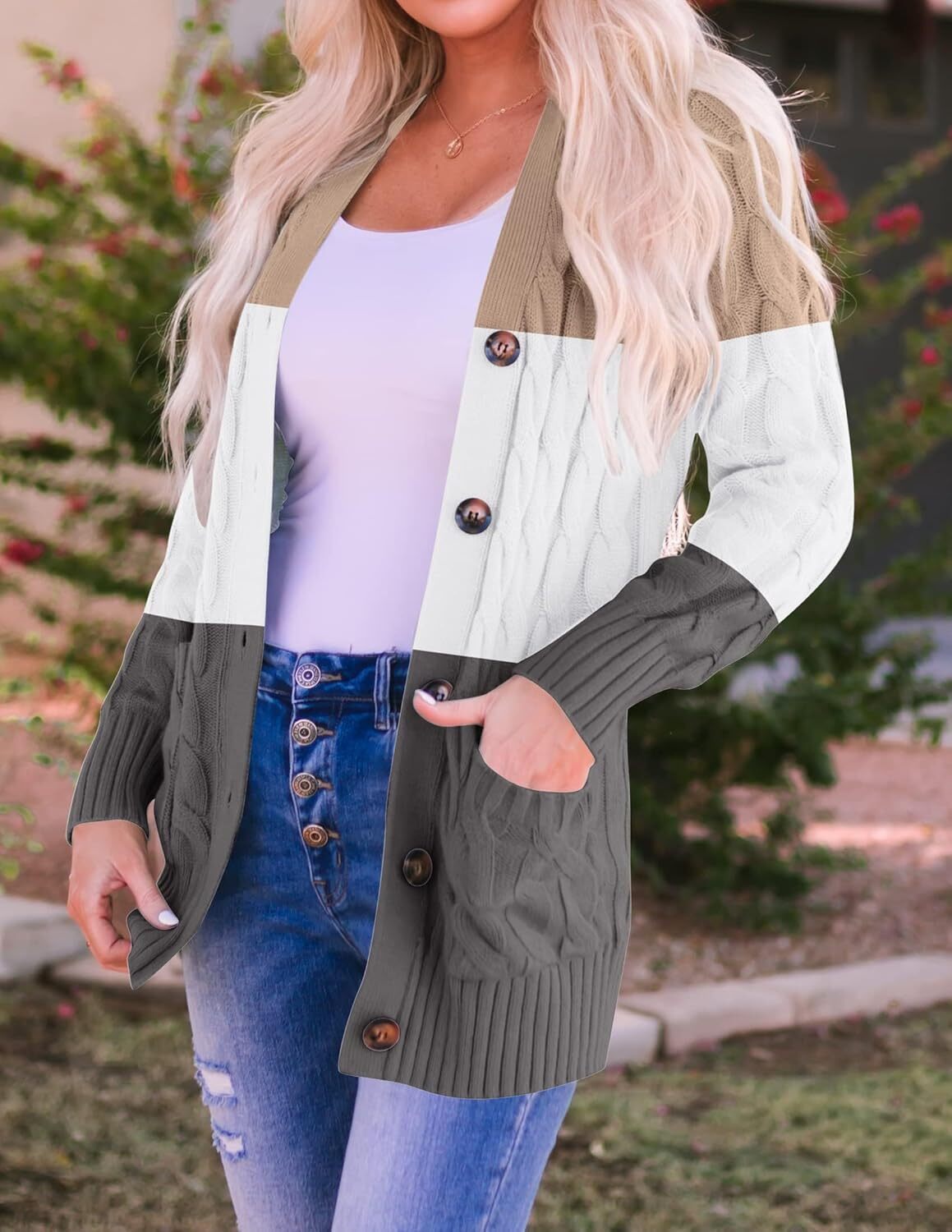 Women's Cardigan Sweaters 2025 Fall Button Down Open Front Cable Knit Casual Trendy Winter Clothing Outerwear