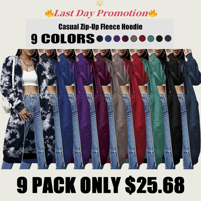 🔥Hot Sale🔥Women's Casual Zip Fleece Hoodie Tunic Sweatshirt Long Hooded Jacket