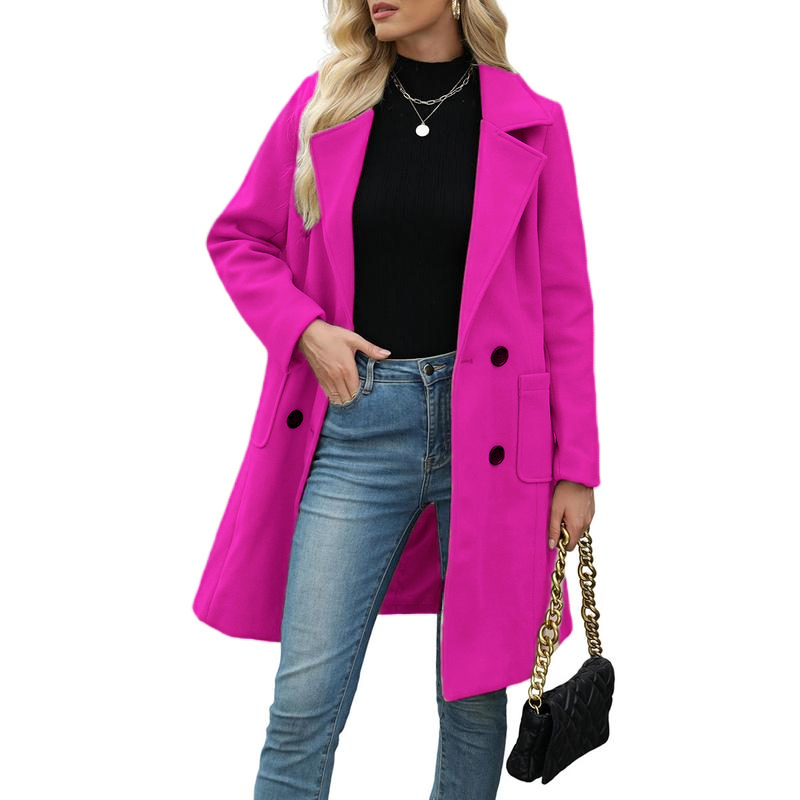 🔥Hot Sale!🔥Women's Winter Wool Blend Camel Mid-Long Coat Notch Double-Breasted Lapel Jacket Outwear