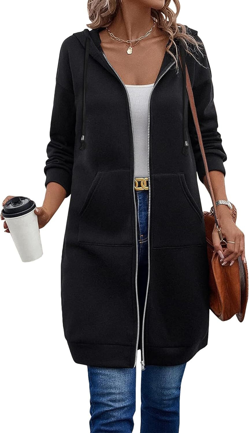 🔥Hot Sale🔥Women's Casual Zip Fleece Hoodie Tunic Sweatshirt Long Hooded Jacket