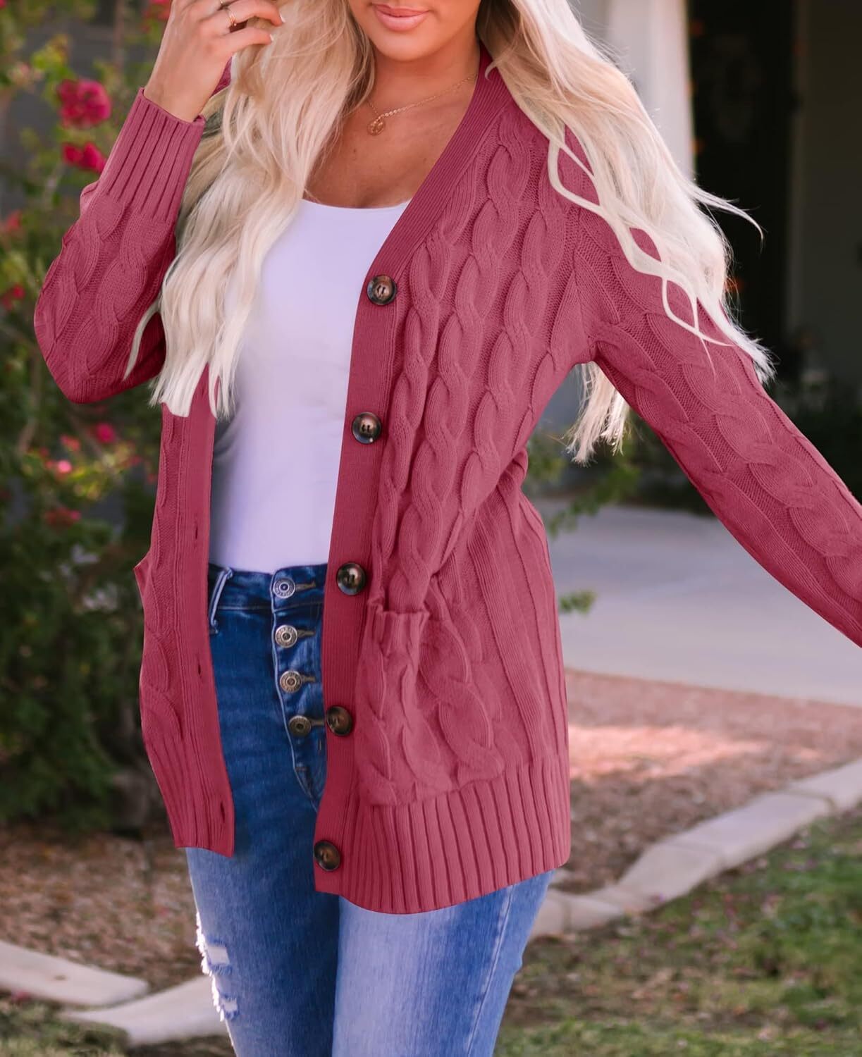 Women's Cardigan Sweaters 2025 Fall Button Down Open Front Cable Knit Casual Trendy Winter Clothing Outerwear