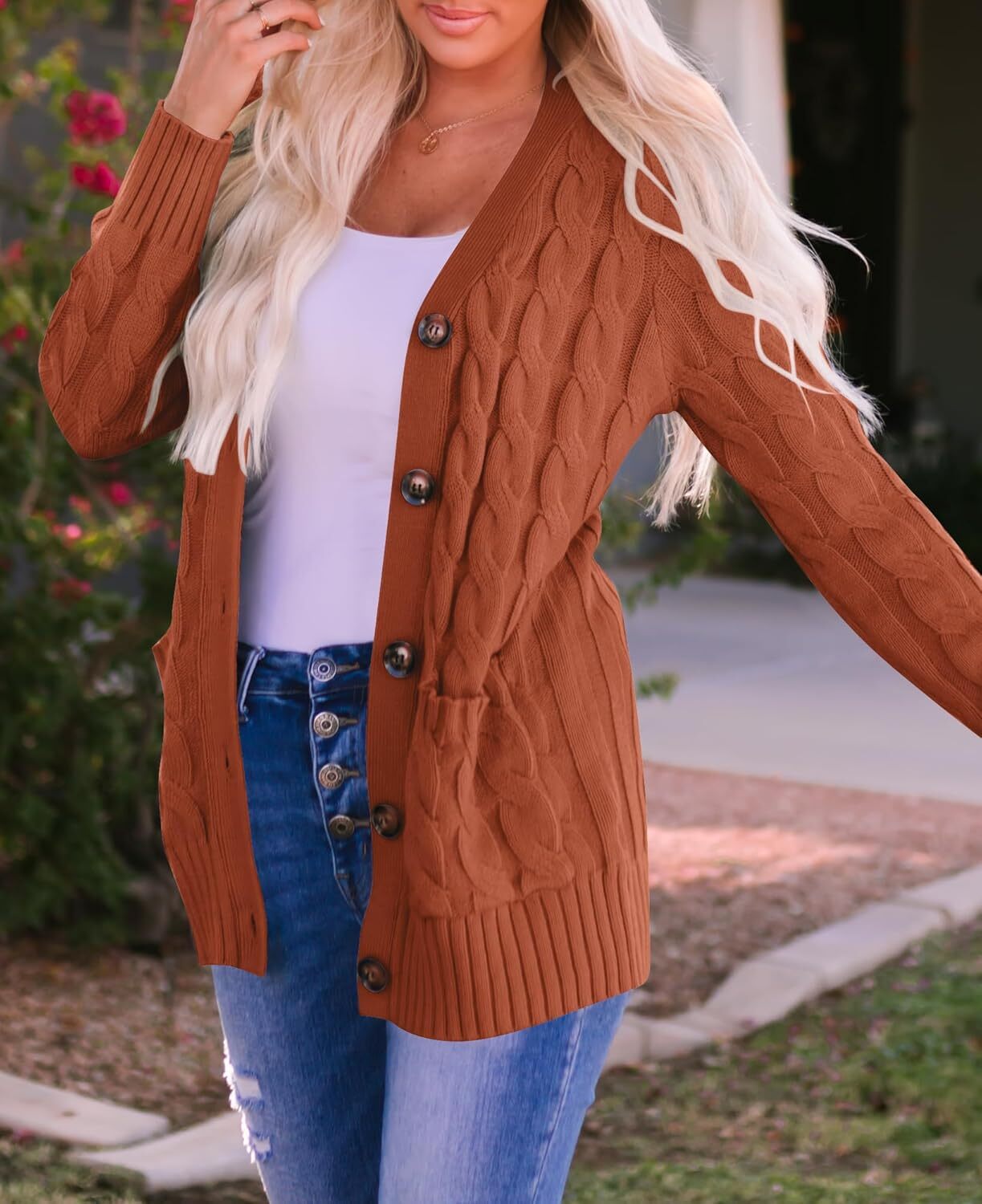 Women's Cardigan Sweaters 2025 Fall Button Down Open Front Cable Knit Casual Trendy Winter Clothing Outerwear