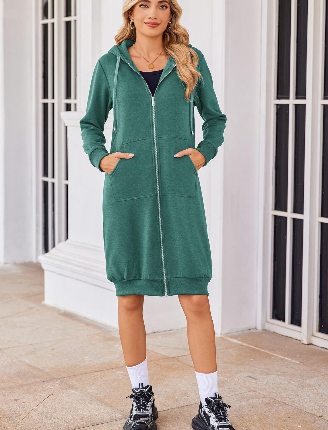 🔥Hot Sale🔥Women's Casual Zip Fleece Hoodie Tunic Sweatshirt Long Hooded Jacket