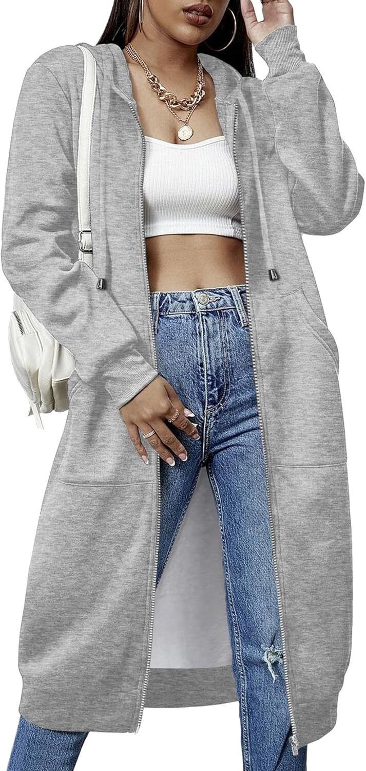 🔥Hot Sale🔥Women's Casual Zip Fleece Hoodie Tunic Sweatshirt Long Hooded Jacket