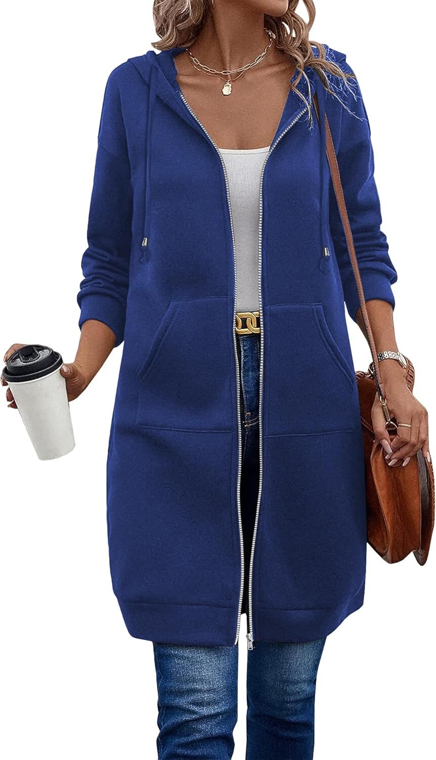 🔥Hot Sale🔥Women's Casual Zip Fleece Hoodie Tunic Sweatshirt Long Hooded Jacket