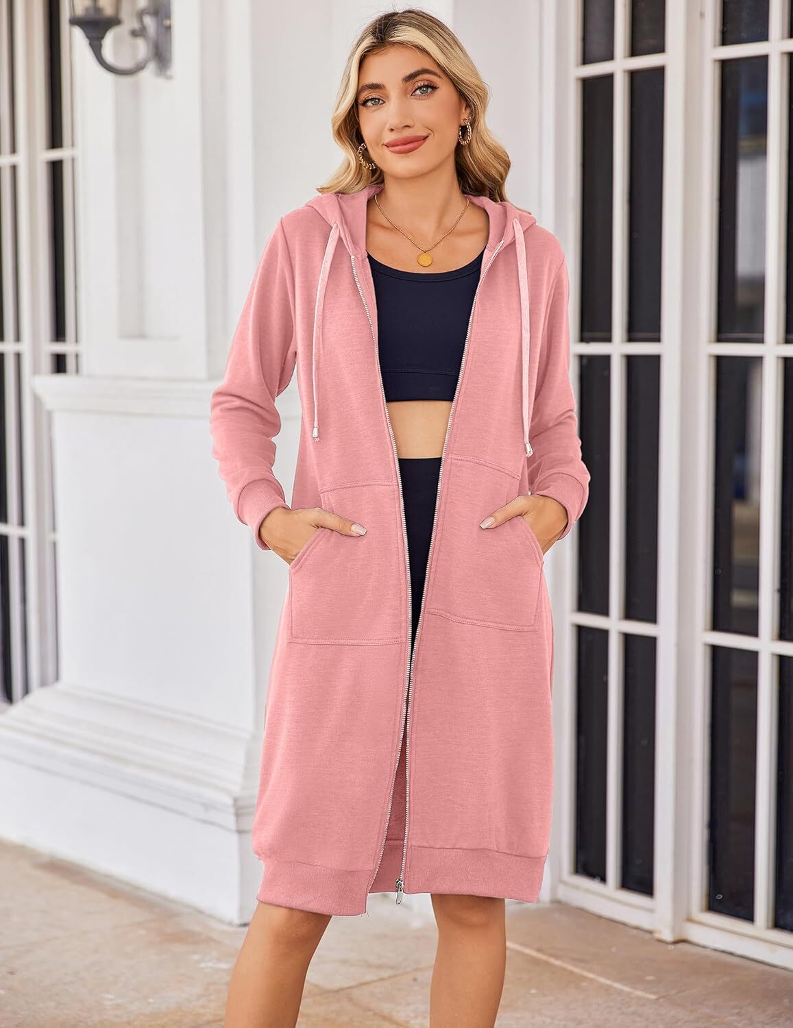 🔥Hot Sale🔥Women's Casual Zip Fleece Hoodie Tunic Sweatshirt Long Hooded Jacket