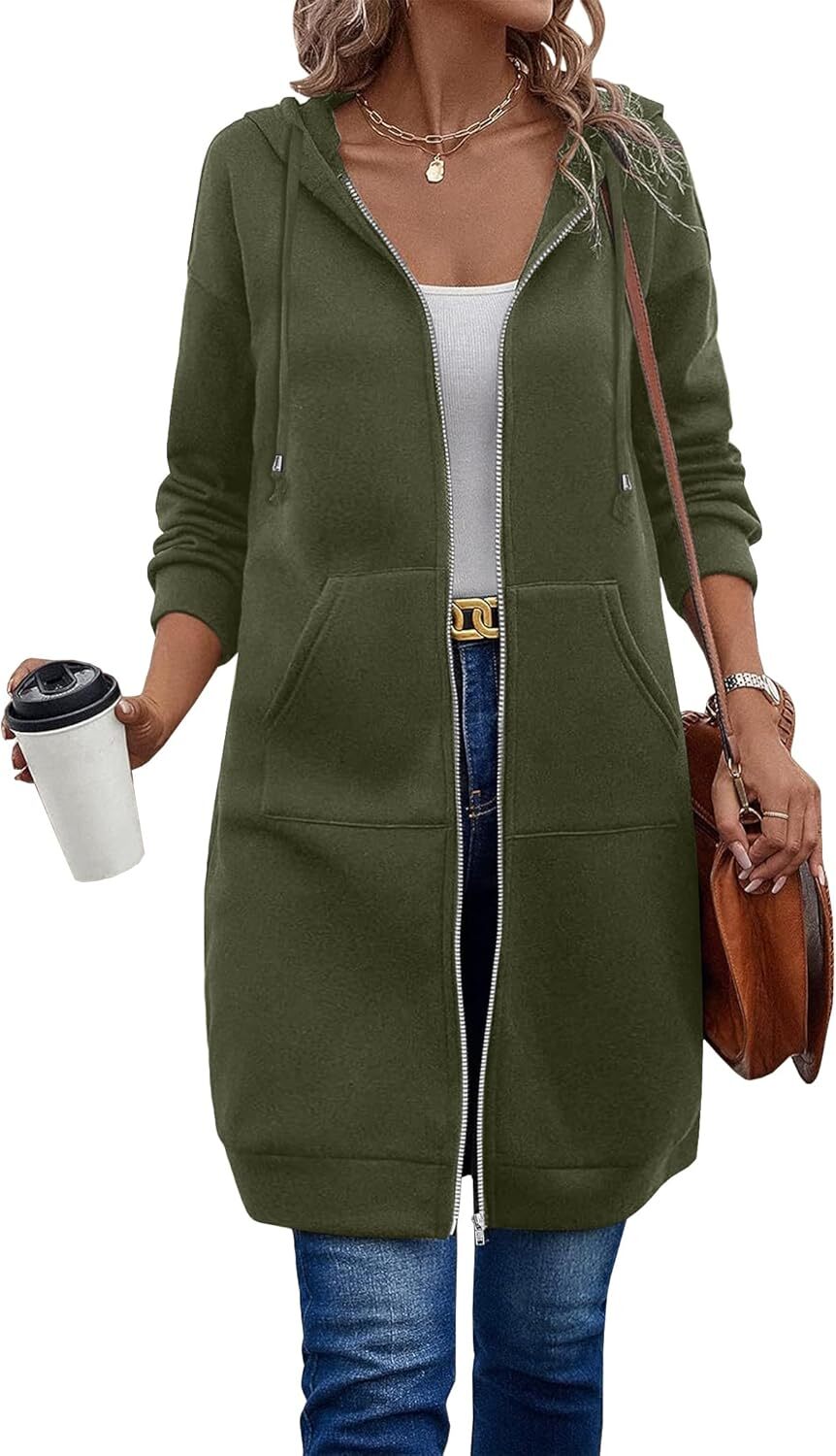 🔥Hot Sale🔥Women's Casual Zip Fleece Hoodie Tunic Sweatshirt Long Hooded Jacket