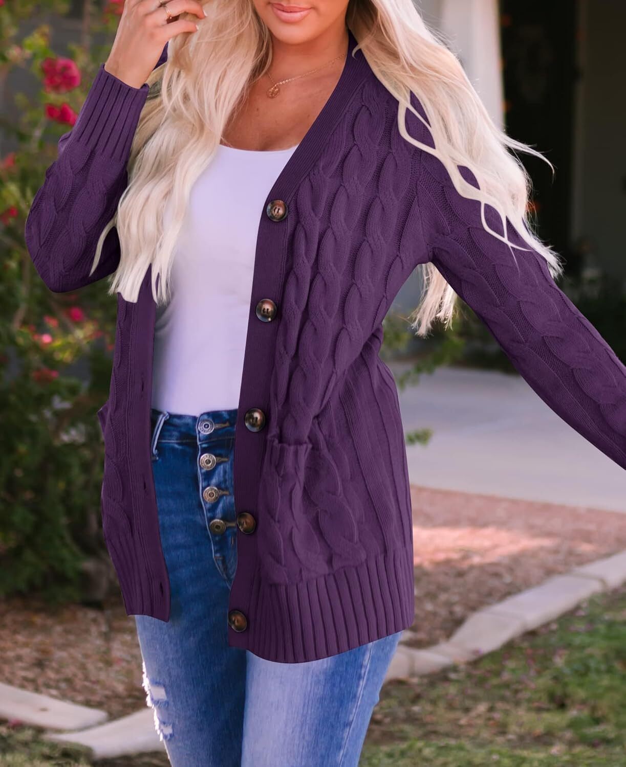 Women's Cardigan Sweaters 2025 Fall Button Down Open Front Cable Knit Casual Trendy Winter Clothing Outerwear