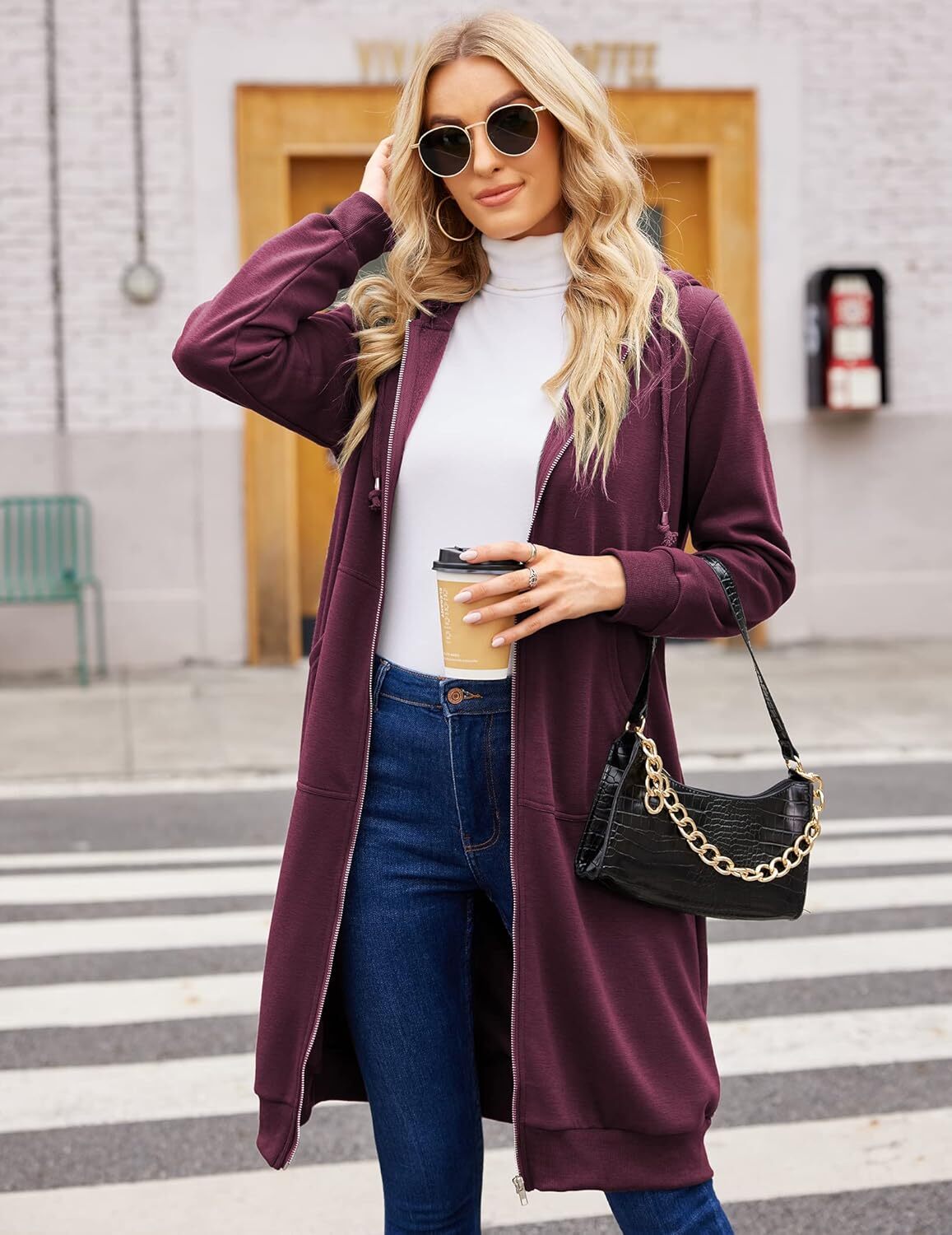 🔥Hot Sale🔥Women's Casual Zip Fleece Hoodie Tunic Sweatshirt Long Hooded Jacket