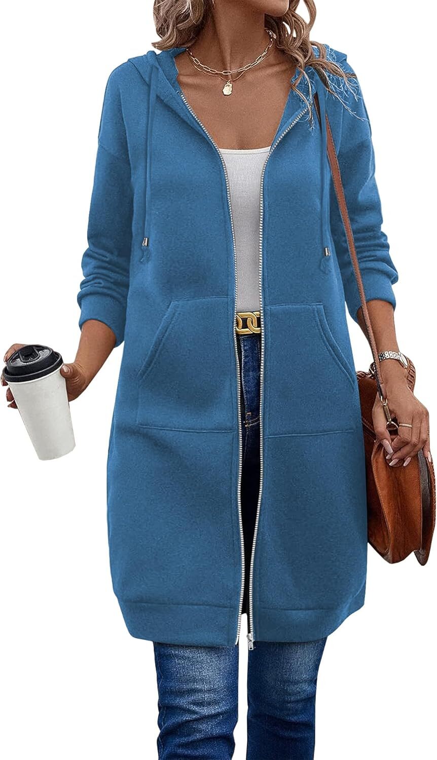 🔥Hot Sale🔥Women's Casual Zip Fleece Hoodie Tunic Sweatshirt Long Hooded Jacket