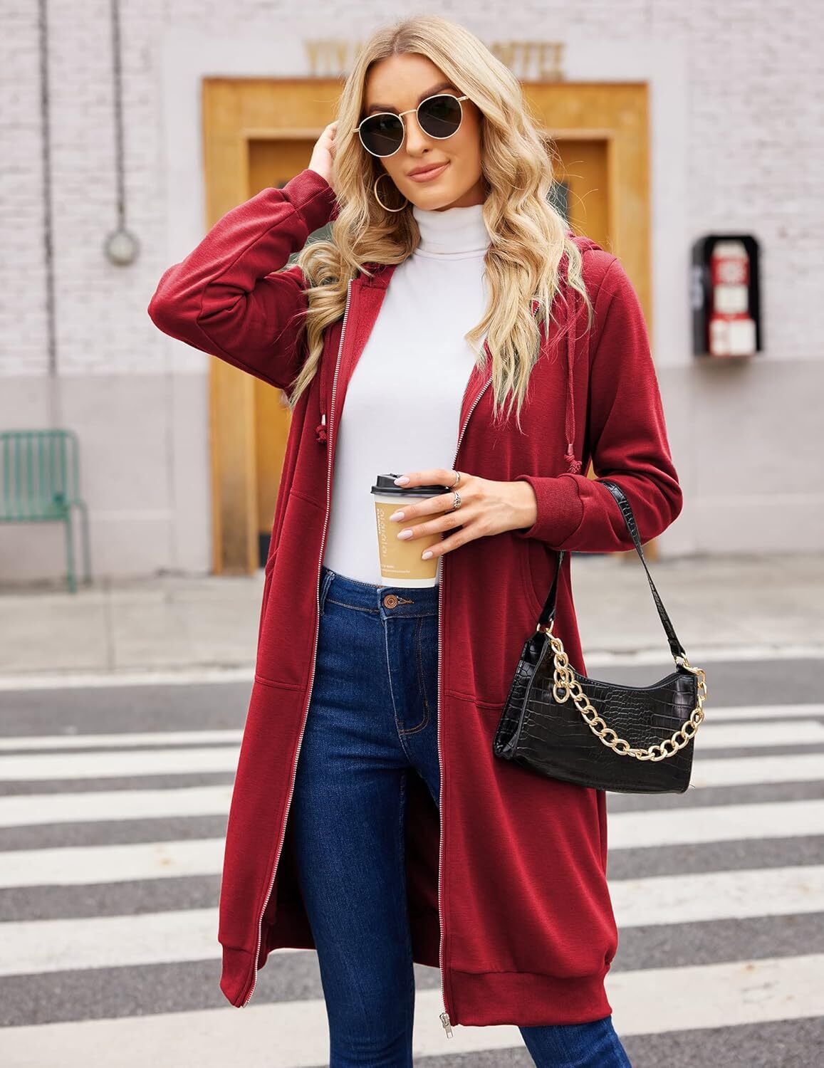 🔥Hot Sale🔥Women's Casual Zip Fleece Hoodie Tunic Sweatshirt Long Hooded Jacket