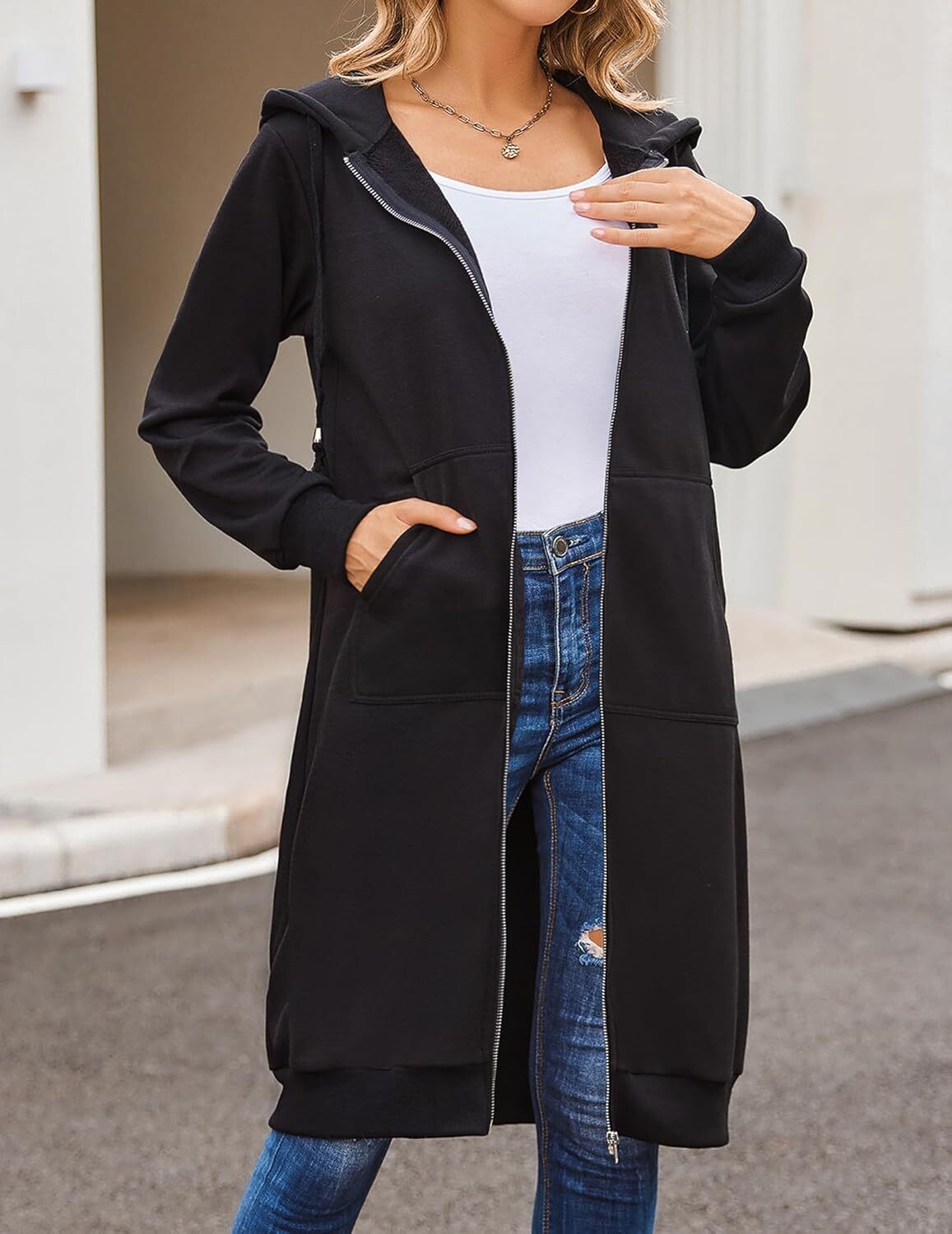 🔥Hot Sale🔥Women's Casual Zip Fleece Hoodie Tunic Sweatshirt Long Hooded Jacket