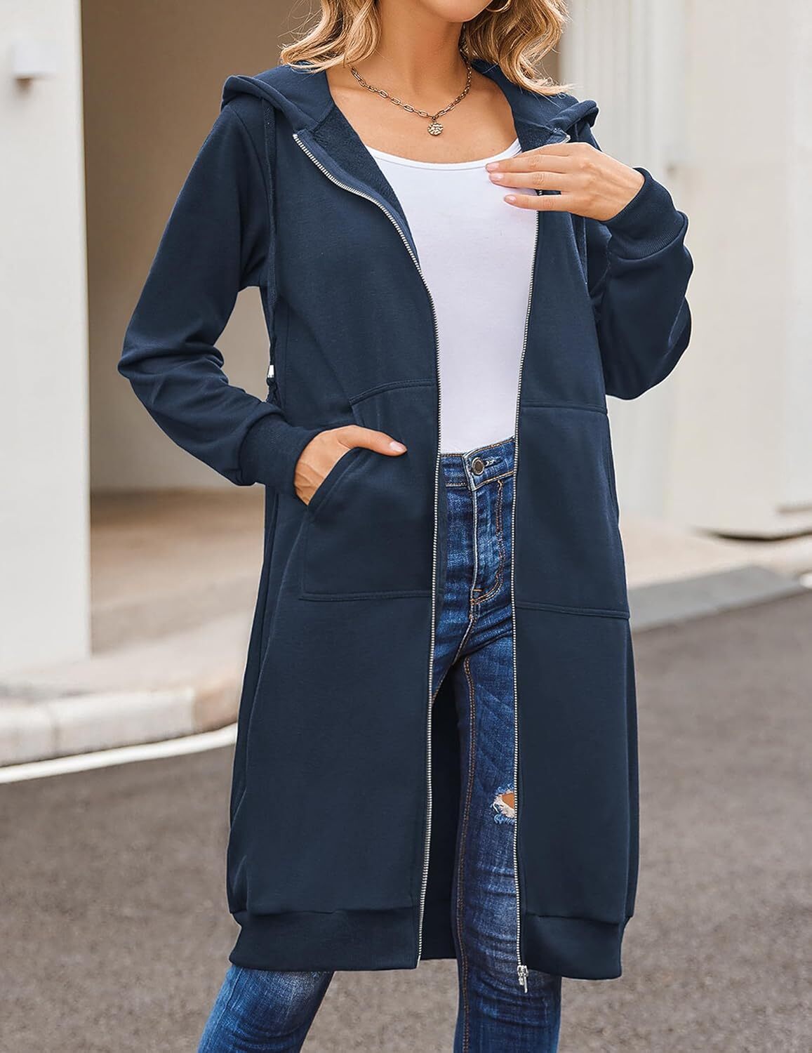 🔥Hot Sale🔥Women's Casual Zip Fleece Hoodie Tunic Sweatshirt Long Hooded Jacket