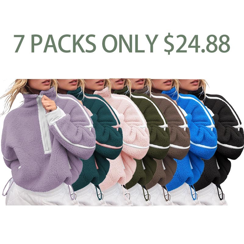 Women's Oversized Fleece Sweatshirt Long Sleeve Half Zip Sherpa Hoodie Fleece Pullover Top With Pockets