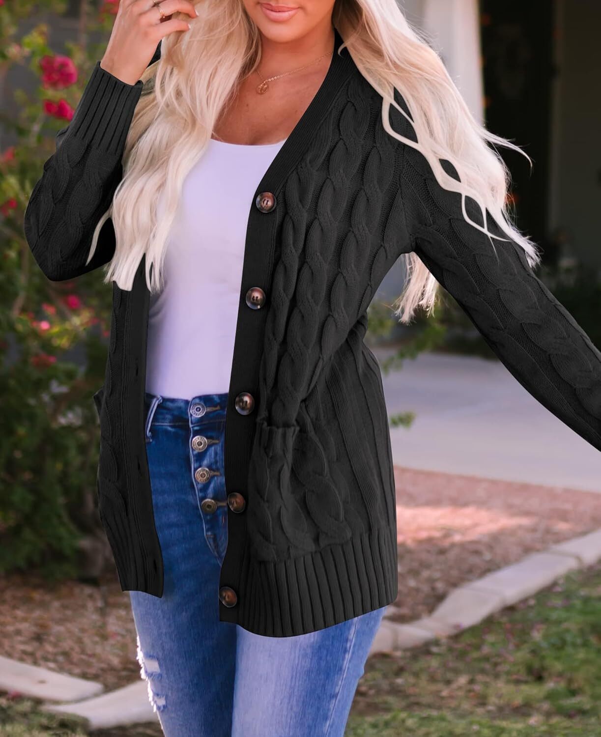 Women's Cardigan Sweaters 2025 Fall Button Down Open Front Cable Knit Casual Trendy Winter Clothing Outerwear