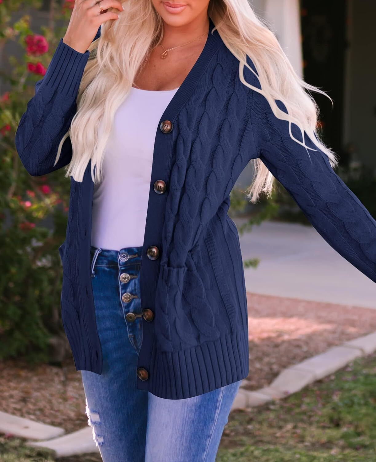 Women's Cardigan Sweaters 2025 Fall Button Down Open Front Cable Knit Casual Trendy Winter Clothing Outerwear