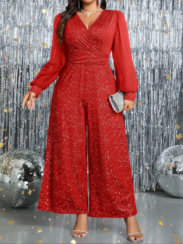 Elegant Party Maxi Dress, Deep V Neckline, Long Sleeve Mesh Design, Sparkling Sequins, Perfect for Formal Events & Celebrations